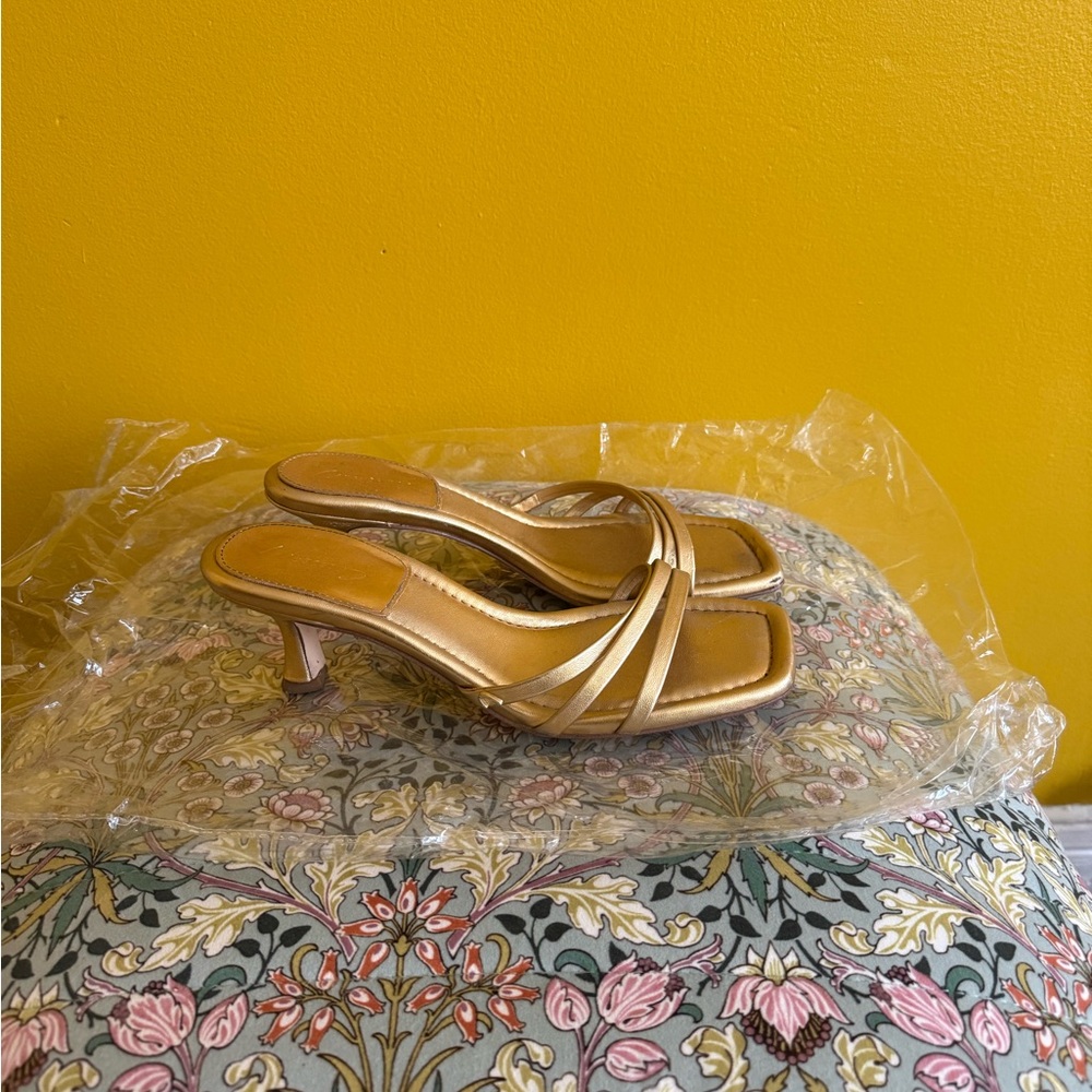Gold Thin strap  kitten Heels